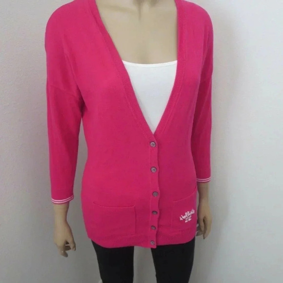 Hollister Logo Cardigan Size Medium Sweater Pink - Picture 4 of 7